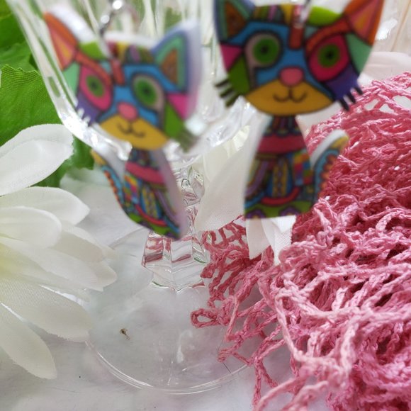 Picasso like kitty Earrings Multi-color Earwire - Picture 5 of 6